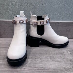Steve Madden White Ankle Boots with Jewels